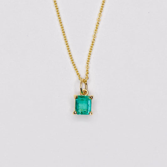 Custom Hand-Fabricated 14kt Yellow Gold Emerald Pendant