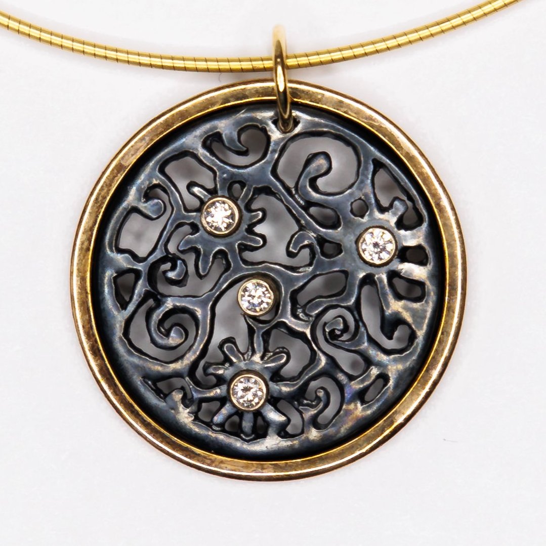 18kt Yellow Gold and Sterling Silver Starry Night Pendant Necklace