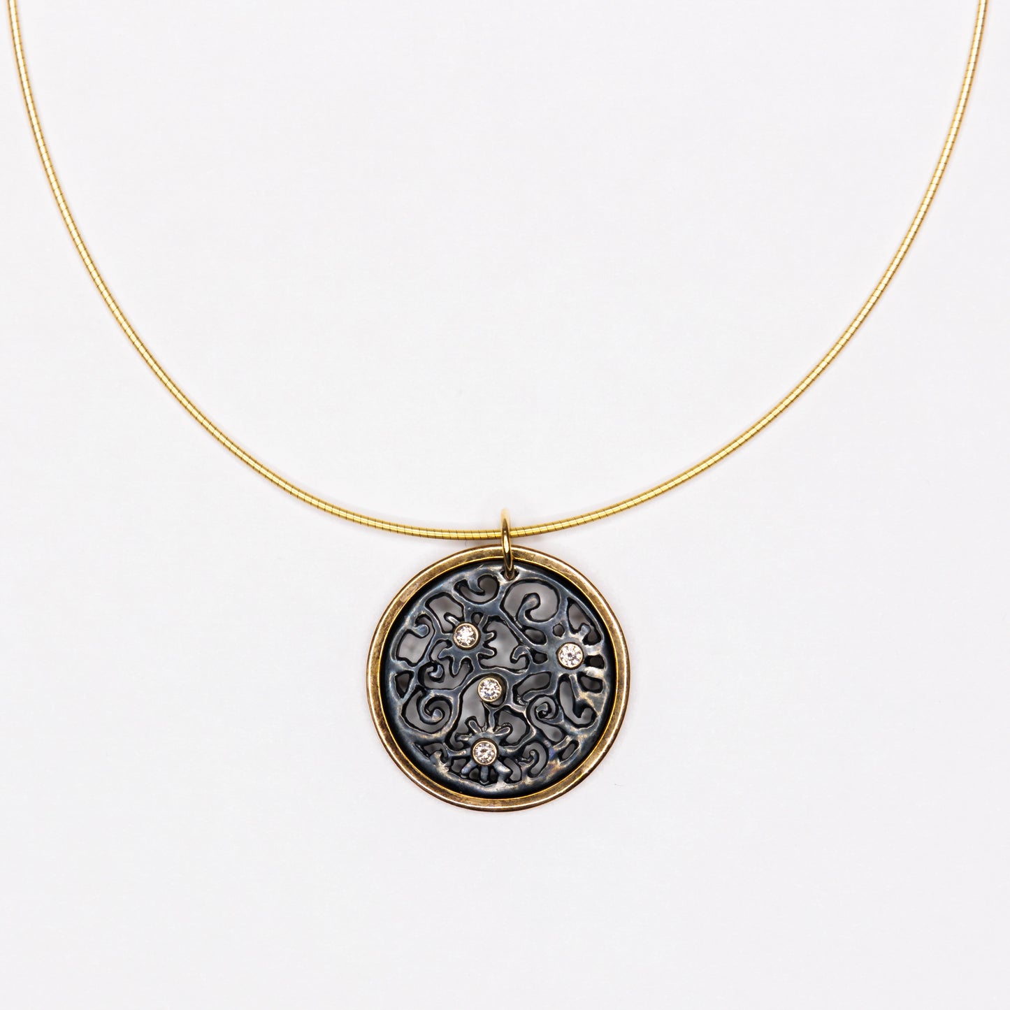 18kt Yellow Gold and Sterling Silver Starry Night Pendant Necklace