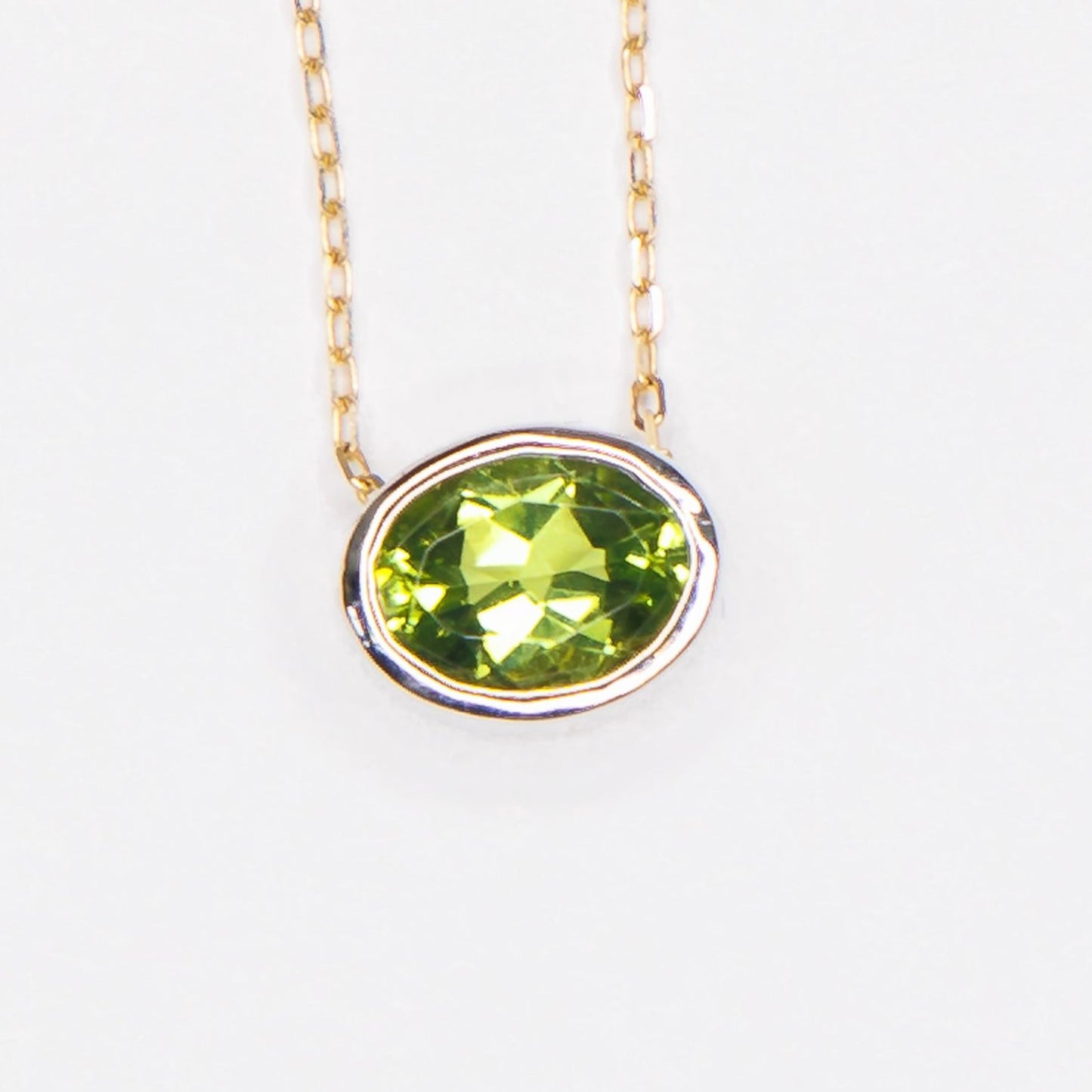 14kt Yellow Gold and Sterling Silver Oval Peridot Slide Pendant Necklace