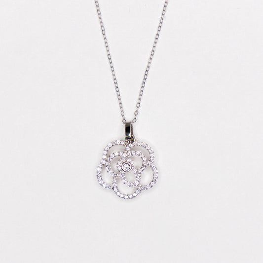 Custom 14kt White Gold Diamond Rose Pendant