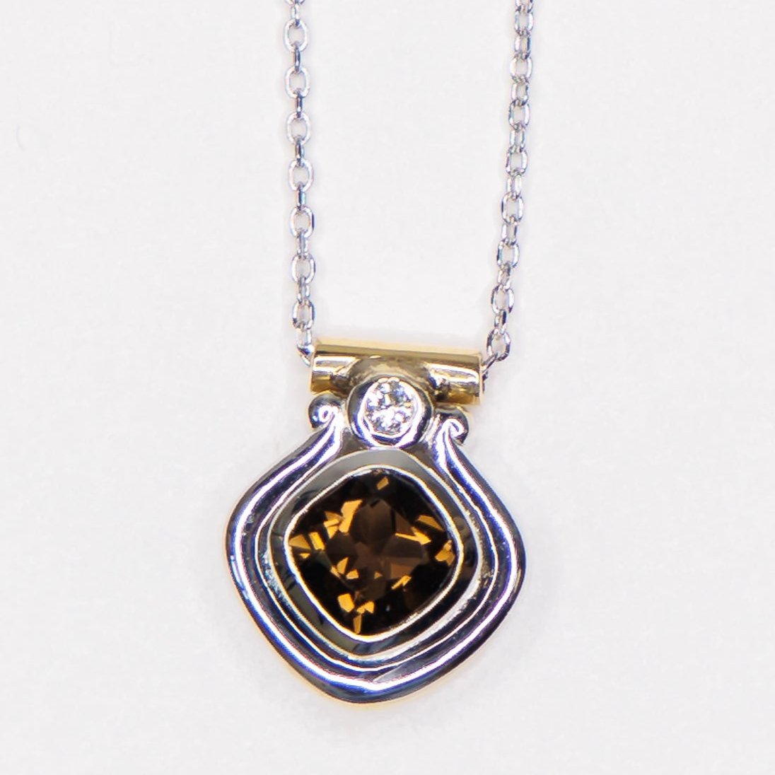 14kt White and Yellow Gold Smokey Quartz and Diamond Pendant Necklace