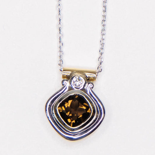 14kt White and Yellow Gold Smokey Quartz and Diamond Pendant Necklace