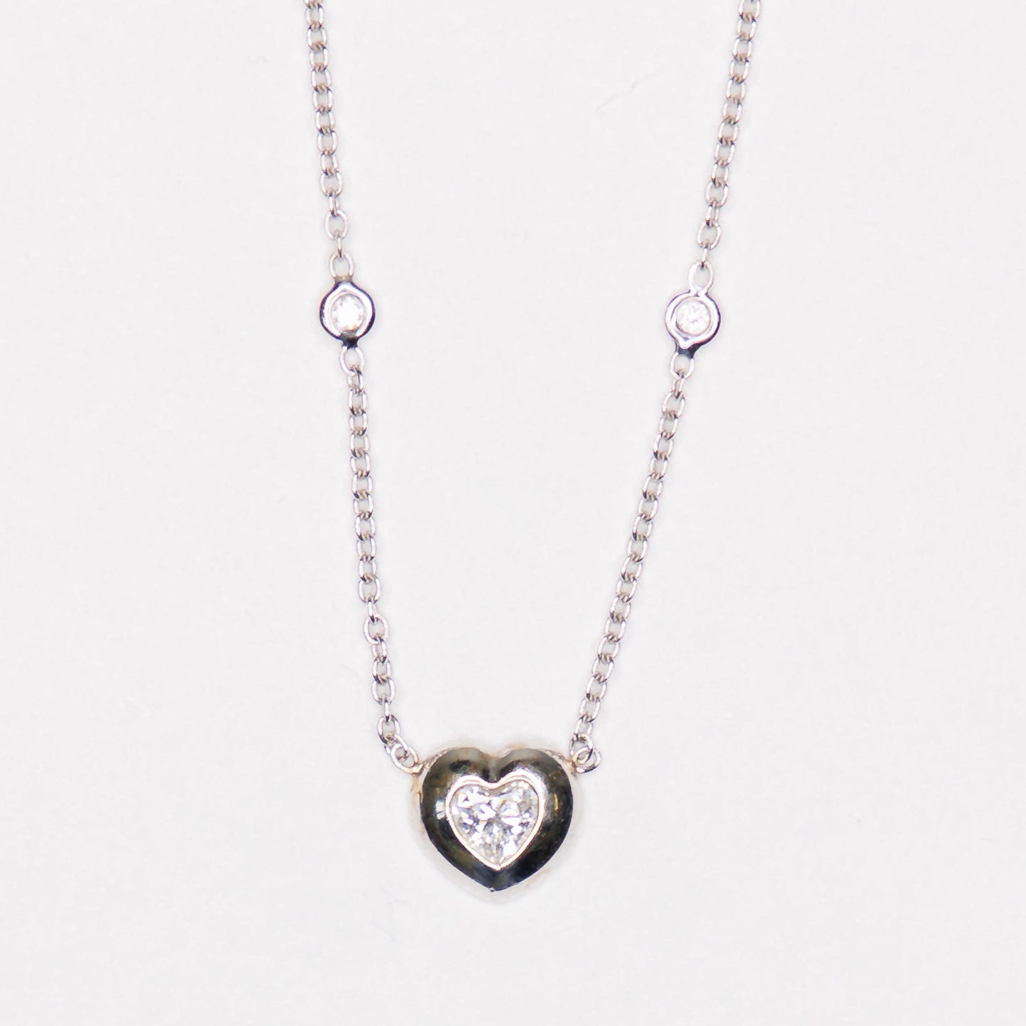 14kt White Gold Heart-Shaped Diamond Pendant with Diamonds by the Yard Necklace