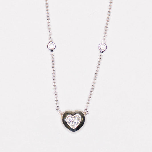 14kt White Gold Heart-Shaped Diamond Pendant with Diamonds by the Yard Necklace