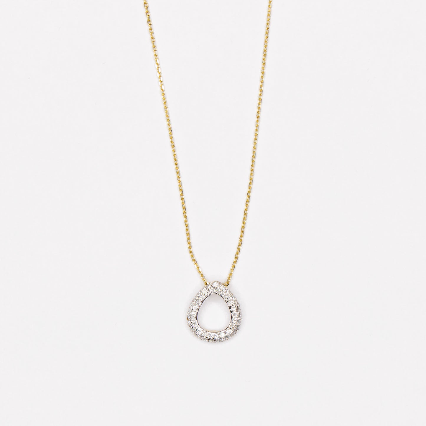 14kt White Gold Teardrop Pave Diamond Pendant on 14kt yellow gold Necklace