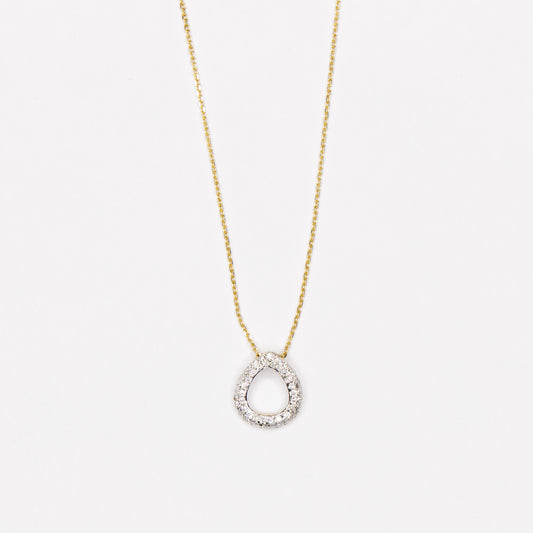 14kt White Gold Teardrop Pave Diamond Pendant on 14kt yellow gold Necklace