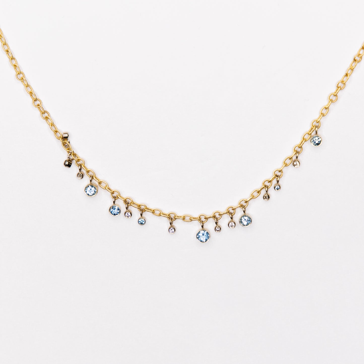 14kt Yellow and White Gold Aquamarine and Diamond Raindrop Necklace