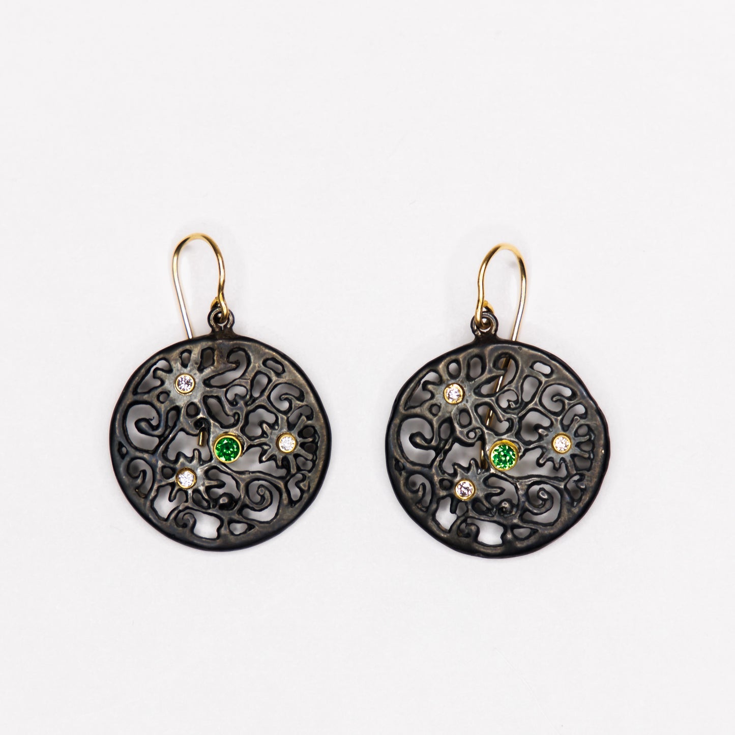 14kt Yellow Gold Dangle Earrings with Diamonds and Tsavorite Garnets