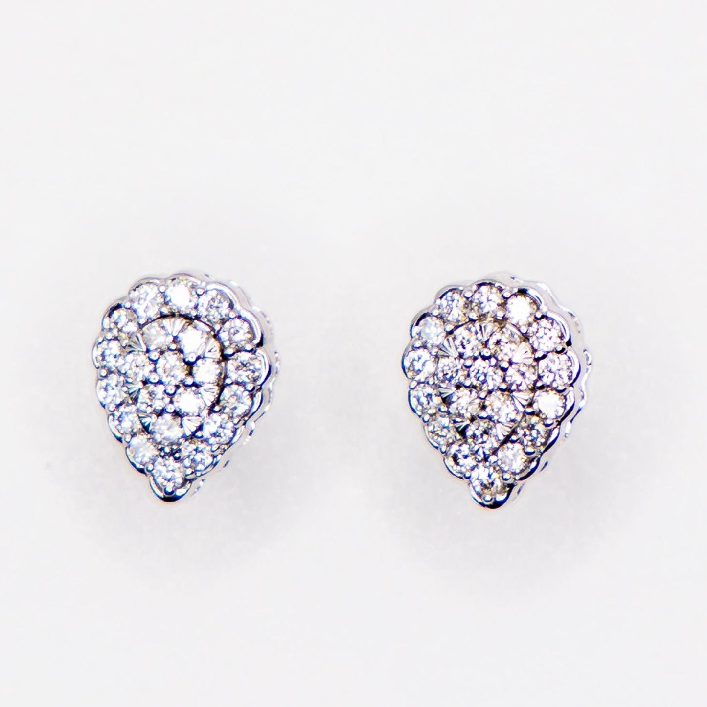 Classic Hand-Fabricated 14kt White Gold Pear-Shaped Micro Prong Diamond Earrings