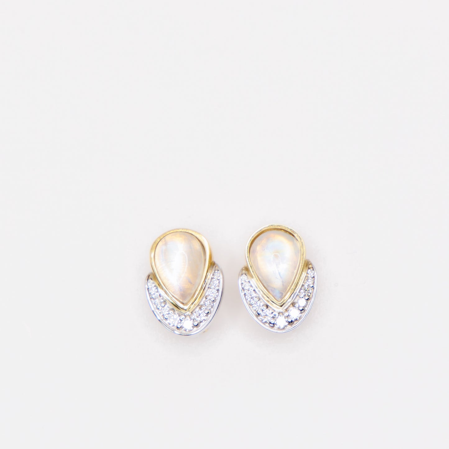 Custom Handmade 18kt Yellow &amp; White Gold Moonstone and Diamond Earrings