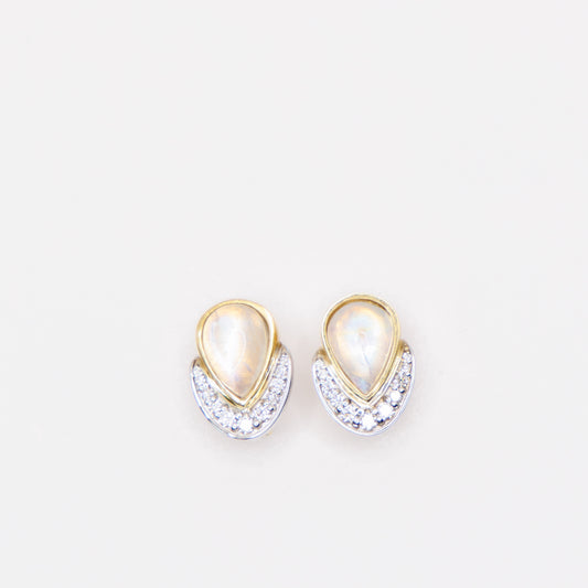 Custom Handmade 18kt Yellow &amp; White Gold Moonstone and Diamond Earrings