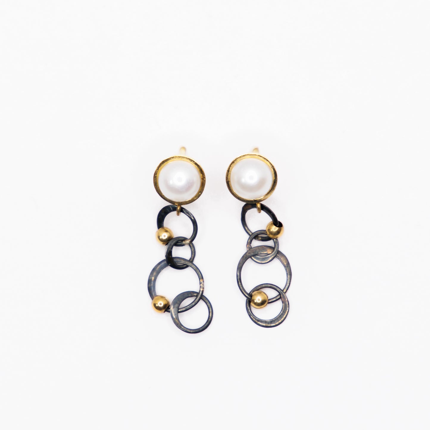 Unique 18kt Yellow Gold and Black Oxidized Sterling Silver Mabe Pearl Earrings