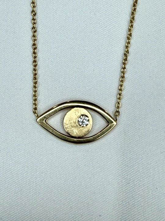 Handmade 14kt Yellow Gold Evil Eye Pendant